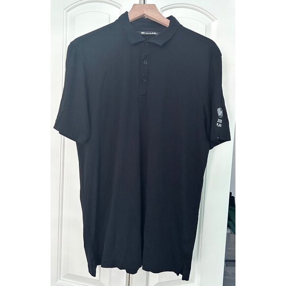 TravisMathew Mens Black Polo Shirt Dr Pepper 2023 Plan Embroidered Logo Size L - Picture 1 of 4